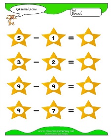 Çıkarma İşlemi Çalışma Sayfaları